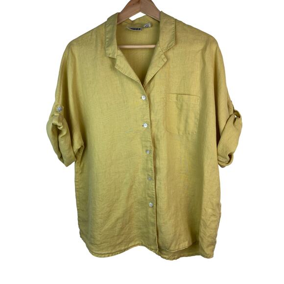 Chico's Design Tops - Chico's Design Women's 2 Mustard Yellow Linen Button Up Shirt